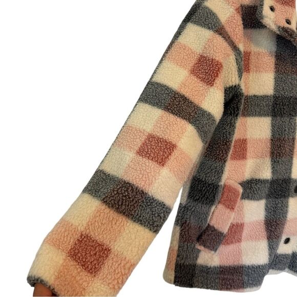 Maurices White Gray Pink Plaid Sherpa Jacket Coat, Size M - Picture 6 of 9